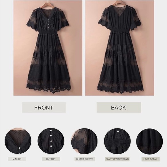 Beautiful Boho Chic Black Lace Maxi Dress - Picture 3 of 9